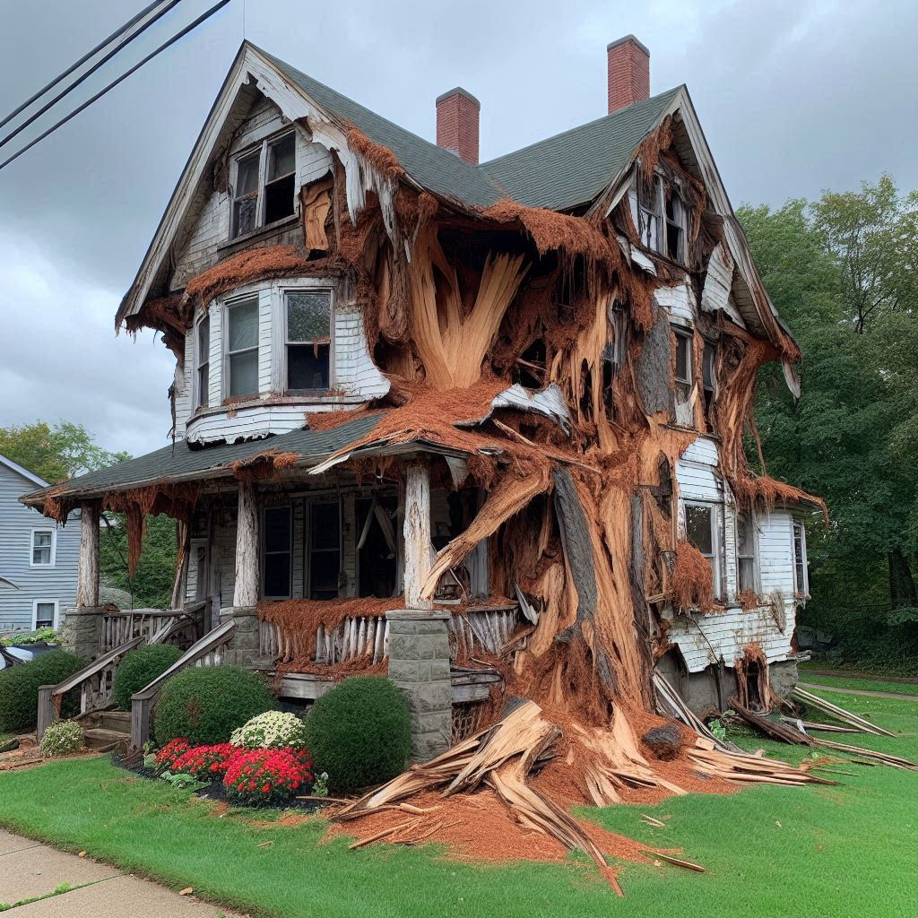 Damaged tree on an Dania home showing signs of disease and decay